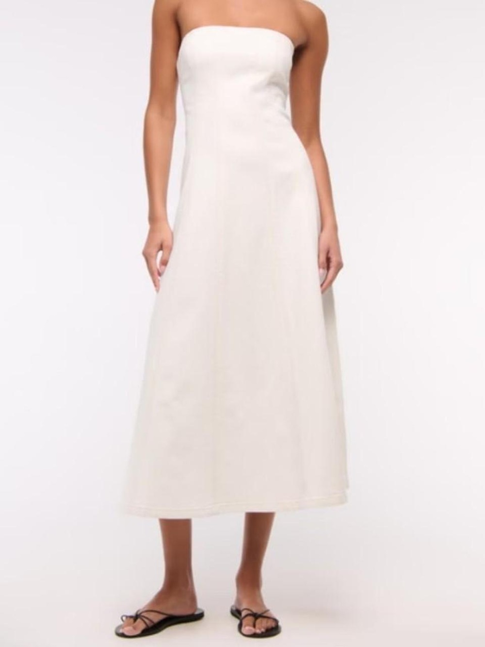 Abercrombie & Fitch Mila Strapless White Denim Midi Dress